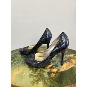Luciano Padovan Black Faux Snakeskin Peep Toe Heels Size 35